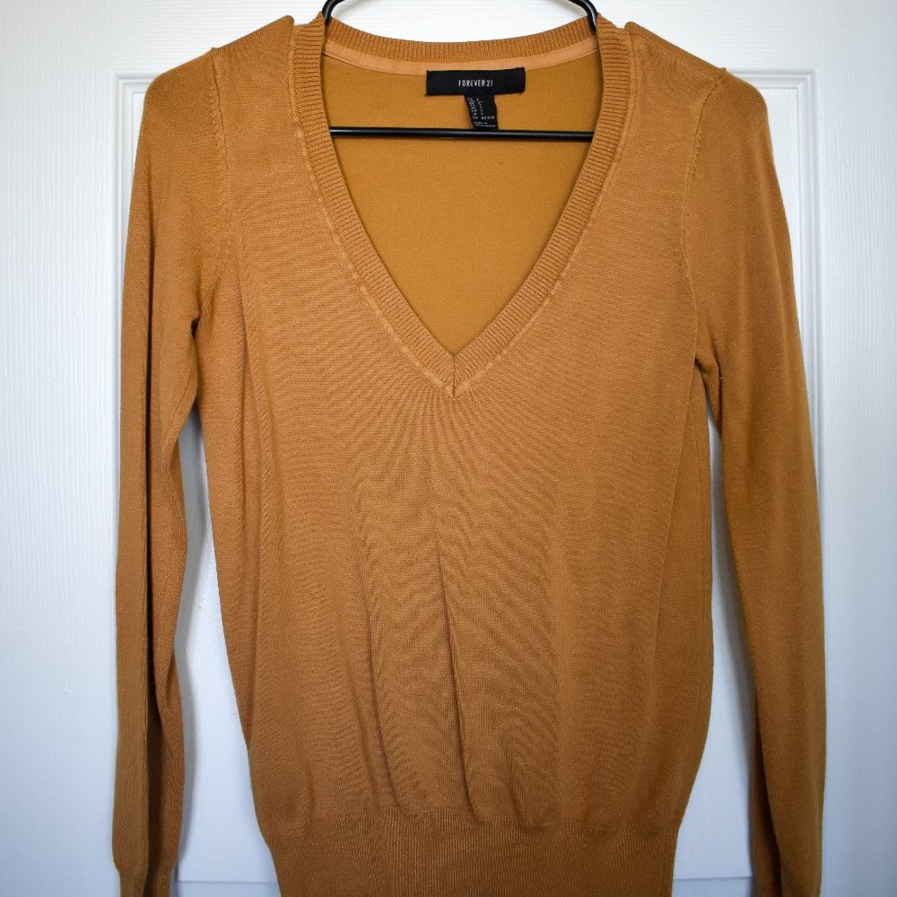 Forever 21 Mustard Deep V Longsleeved Knit Shirt S